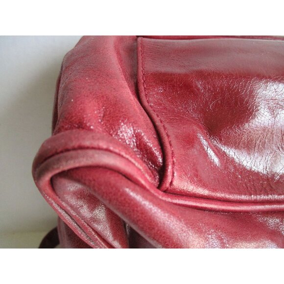 *PELLE Cranberry Red Satchel Tote XL Ruched Pebbled Leather 2-Way + Portfolio - Picture 12 of 13